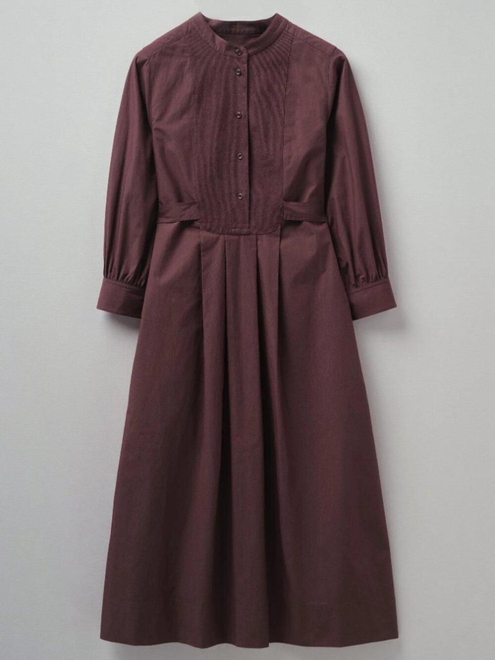 Toast UK Pique Bib Front Poplin Dress in Hickory (burgundy), Size 16 UK/12 US